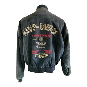 Vintage Harley Davidson Men’s Sz 3XL Blue Suede Leather Zip Close Bomber Jacket